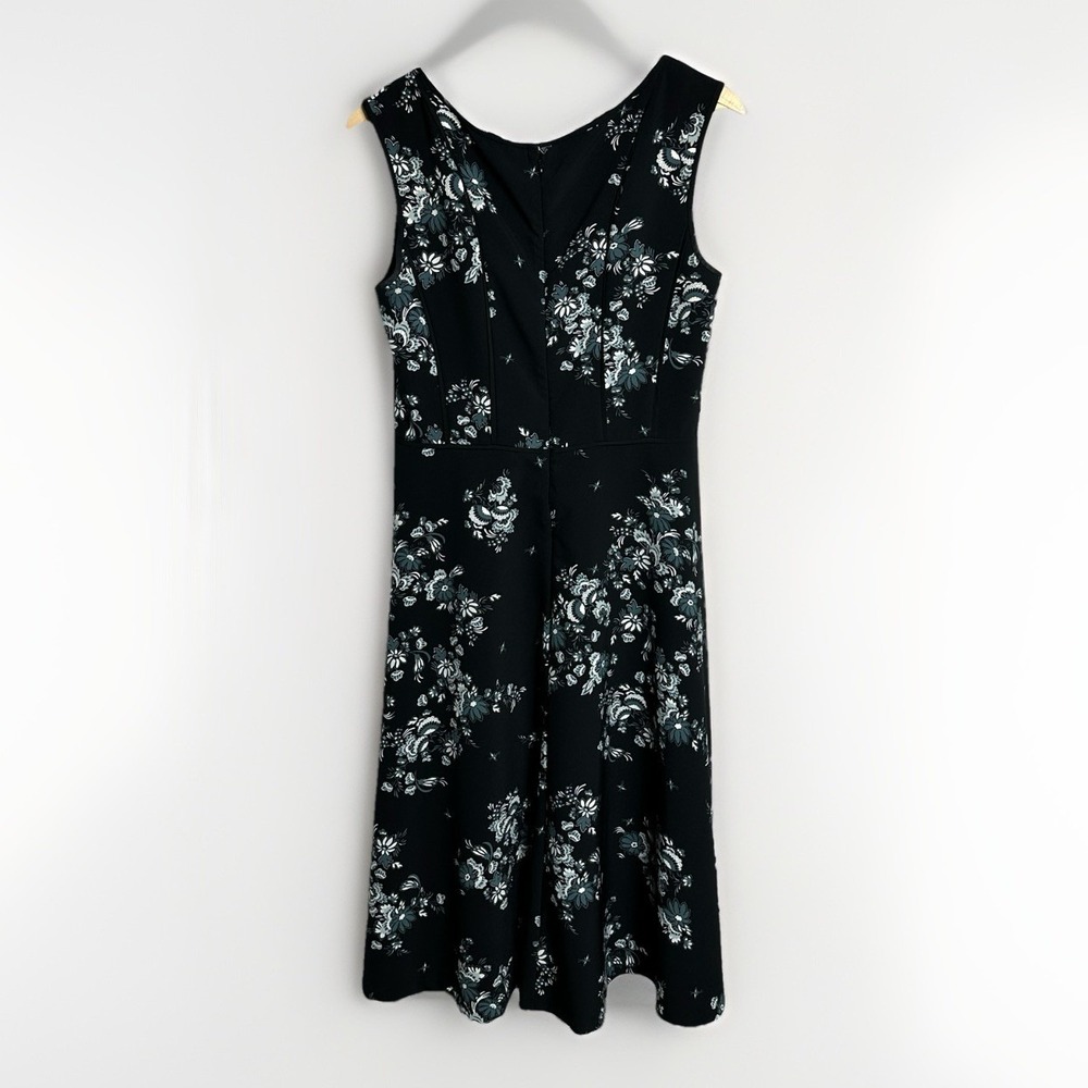 Ann Taylor Black Floral Midi Dress Women's Sz 10 Sleeveless Zip Up Round Neck - Picture 3 of 8